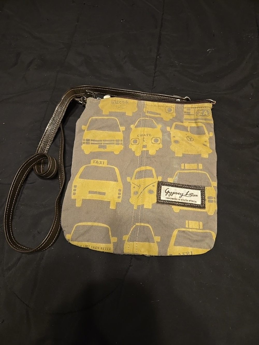 Gypsey Lou Yellow Gray Taxi Print Crossbody Bag South African